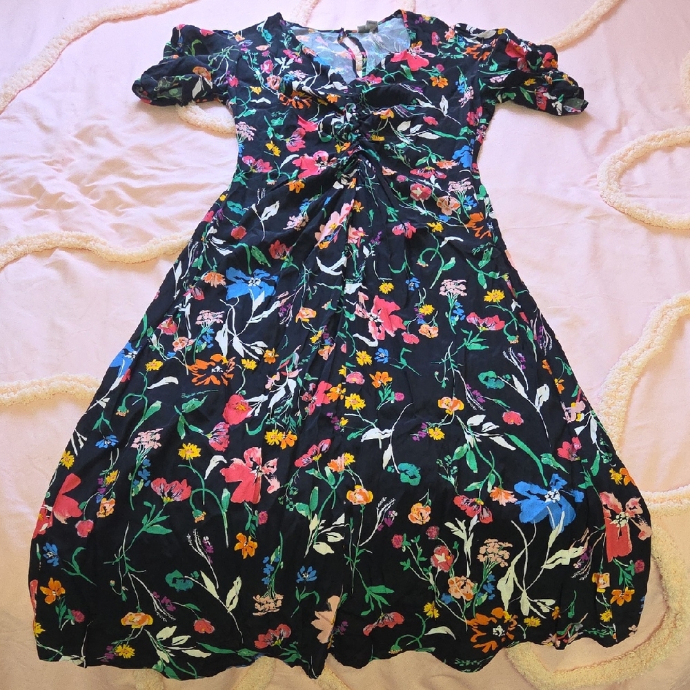 a new day Black Floral Dress with Pink, Yellow and Blue Blooms
